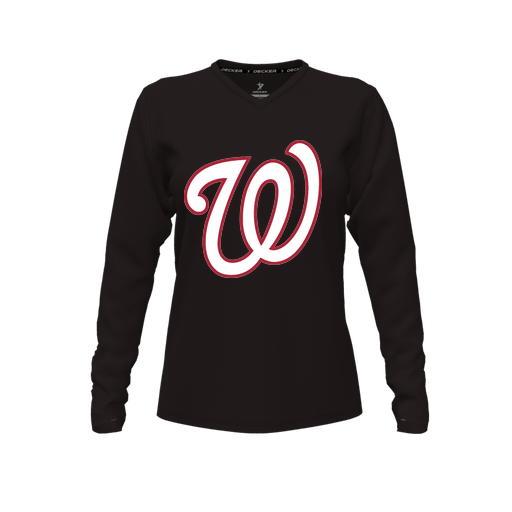 [CUS-DFW-TEES-CMF-VNK-LSL-BLK-FYXS-LOGO2] Comfort T-Shirt (Female Youth XS, Black, V Neck, Logo 2, Long Sleeve)
