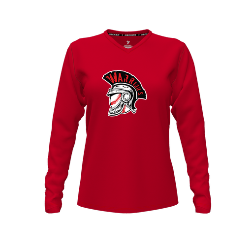 [CUS-DFW-TEES-CMF-VNK-LSL-RED-FYXS-LOGO1] Comfort T-Shirt (Female Youth XS, Red, V Neck, Logo 1, Long Sleeve)