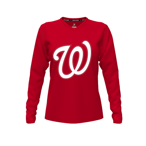 [CUS-DFW-TEES-CMF-VNK-LSL-RED-FYXS-LOGO2] Comfort T-Shirt (Female Youth XS, Red, V Neck, Logo 2, Long Sleeve)