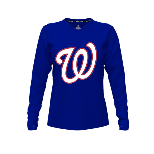 [FTLVPTRY-FYXS-LOGO2] Decker Performance T-Shirt (Female Youth XS, Royal, V Neck, Logo 2, Long Sleeve)