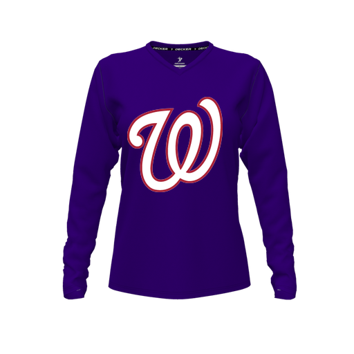[CUS-DFW-TEES-PER-VNK-LSL-PUR-FYXS-LOGO2] Performance T-Shirt (Female Youth XS, Purple, V Neck, Logo 2, Long Sleeve)